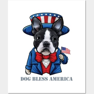 Boston Terrier Dog Bless America Posters and Art